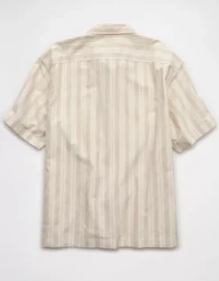 AE Poolside Striped Button-Up Shirt Cream -American Eagle Fashion 2154 2897 106 b