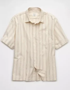 AE Poolside Striped Button-Up Shirt Cream -American Eagle Fashion 2154 2897 106 f