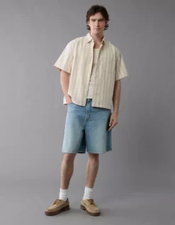 AE Poolside Striped Button-Up Shirt Cream -American Eagle Fashion 2154 2897 106 os