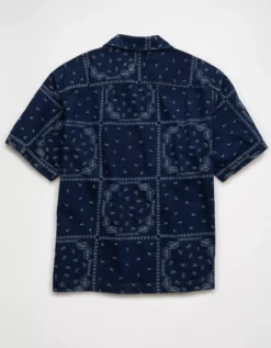 AE Poolside Printed Button-Up Shirt Dark Ink -American Eagle Fashion 2154 2902 970 b