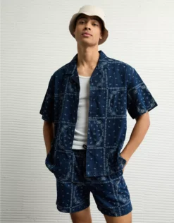 AE Poolside Printed Button-Up Shirt Dark Ink