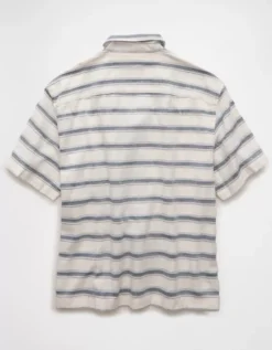 AE Poolside Striped Button-Up Shirt Blue -American Eagle Fashion 2154 2912 400 b