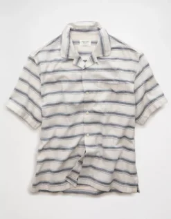 AE Poolside Striped Button-Up Shirt Blue -American Eagle Fashion 2154 2912 400 f