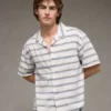 AE Poolside Striped Button-Up Shirt Blue