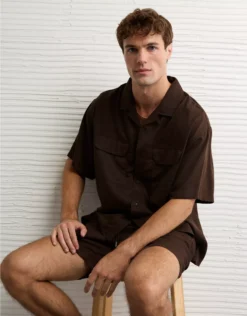 AE Poolside Button-Up Shirt Brown