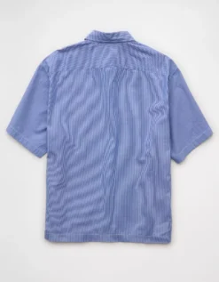 AE Poolside Poplin Striped Button-Up Shirt Blue -American Eagle Fashion 2154 2921 400 b