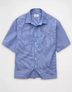 AE Poolside Poplin Striped Button-Up Shirt Blue -American Eagle Fashion 2154 2921 400 f