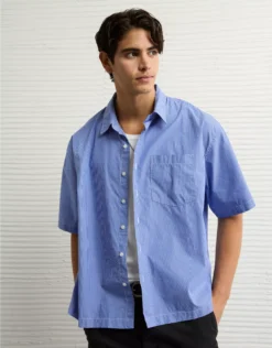 AE Poolside Poplin Striped Button-Up Shirt Blue