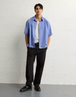 AE Poolside Poplin Striped Button-Up Shirt Blue -American Eagle Fashion 2154 2921 400 os