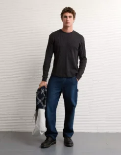 AE Cozy Waffle Thermal T-Shirt Smokey Cinders -American Eagle Fashion 2171 3967 002 os