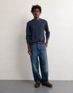 AE Cozy Waffle Thermal T-Shirt Navy -American Eagle Fashion 2171 3967 410 os