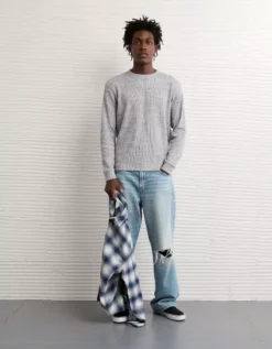 AE Cozy Waffle Thermal T-Shirt Medium Heather Gray -American Eagle Fashion 2171 4049 012 d2