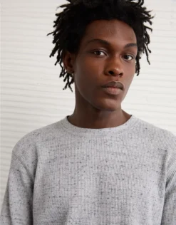 AE Cozy Waffle Thermal T-Shirt Medium Heather Gray