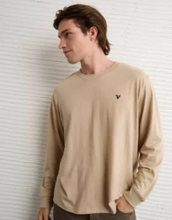 AE Lightweight Icon Long-Sleeve T-Shirt Desert Khaki -American Eagle Fashion 2171 4107 219 os