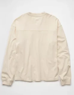 AE Long-Sleeve Boxy Sueded Jersey T-Shirt Cream -American Eagle Fashion 2171 4544 106 b