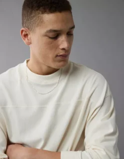 AE Long-Sleeve Boxy Sueded Jersey T-Shirt Cream -American Eagle Fashion 2171 4544 106 d2