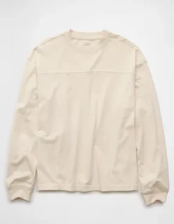AE Long-Sleeve Boxy Sueded Jersey T-Shirt Cream -American Eagle Fashion 2171 4544 106 f