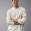 AE Long-Sleeve Boxy Sueded Jersey T-Shirt Cream
