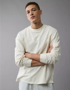AE Long-Sleeve Boxy Sueded Jersey T-Shirt Cream