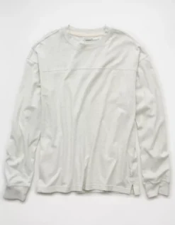 AE Long-Sleeve Boxy Sueded Jersey T-Shirt Heather Gray -American Eagle Fashion 2171 4568 006 f