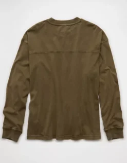 AE Long-Sleeve Boxy Sueded Jersey T-Shirt Bunker Olive -American Eagle Fashion 2171 4569 306 b