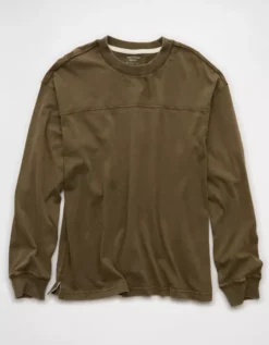 AE Long-Sleeve Boxy Sueded Jersey T-Shirt Bunker Olive -American Eagle Fashion 2171 4569 306 f