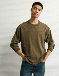 AE Long-Sleeve Boxy Sueded Jersey T-Shirt Bunker Olive