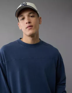 AE Long-Sleeve Boxy Sueded Jersey T-Shirt Midnight Blue -American Eagle Fashion 2171 4569 483 d2