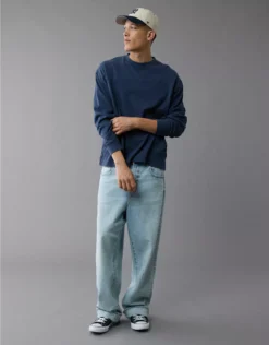 AE Long-Sleeve Boxy Sueded Jersey T-Shirt Midnight Blue