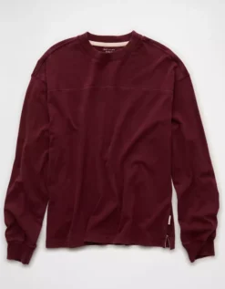 AE Long-Sleeve Boxy Sueded Jersey T-Shirt Wineberry -American Eagle Fashion 2171 4569 902 f