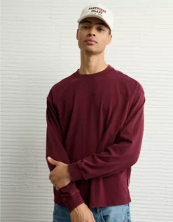 AE Long-Sleeve Boxy Sueded Jersey T-Shirt Wineberry