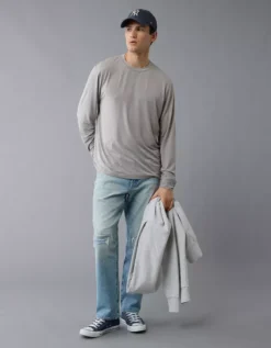 AE 24/7 Long-Sleeve Training T-Shirt Silver -American Eagle Fashion 2171 4584 013 os