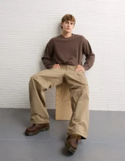 AE Boxy Washed Thermal Shirt Dark Brown -American Eagle Fashion 2171 4769 203 d2