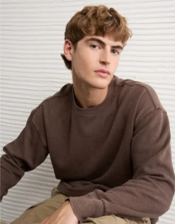 AE Boxy Washed Thermal Shirt Dark Brown