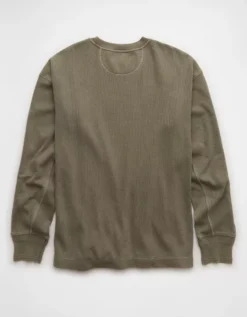 AE Boxy Washed Thermal Shirt Olive -American Eagle Fashion 2171 4769 309 b