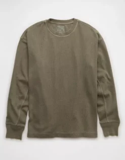 AE Boxy Washed Thermal Shirt Olive -American Eagle Fashion 2171 4769 309 f