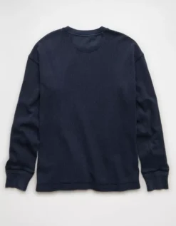 AE Boxy Washed Thermal Shirt Navy -American Eagle Fashion 2171 4769 410 b