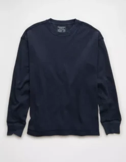 AE Boxy Washed Thermal Shirt Navy -American Eagle Fashion 2171 4769 410 f