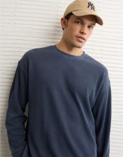 AE Boxy Washed Thermal Shirt Navy