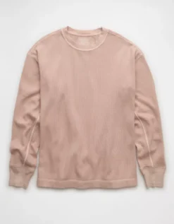 AE Boxy Washed Thermal Shirt Pink -American Eagle Fashion 2171 4769 615 f