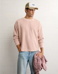 AE Boxy Washed Thermal Shirt Pink
