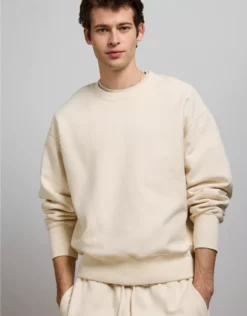 AE77 Premium Fleece Crew Neck Sweatshirt Natural
