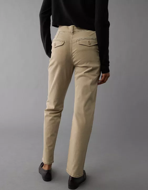 AE Stretch Super High-Waisted Straight Trouser Khaki 2 AE Stretch Super High-Waisted Straight Trouser Khaki - Image 2