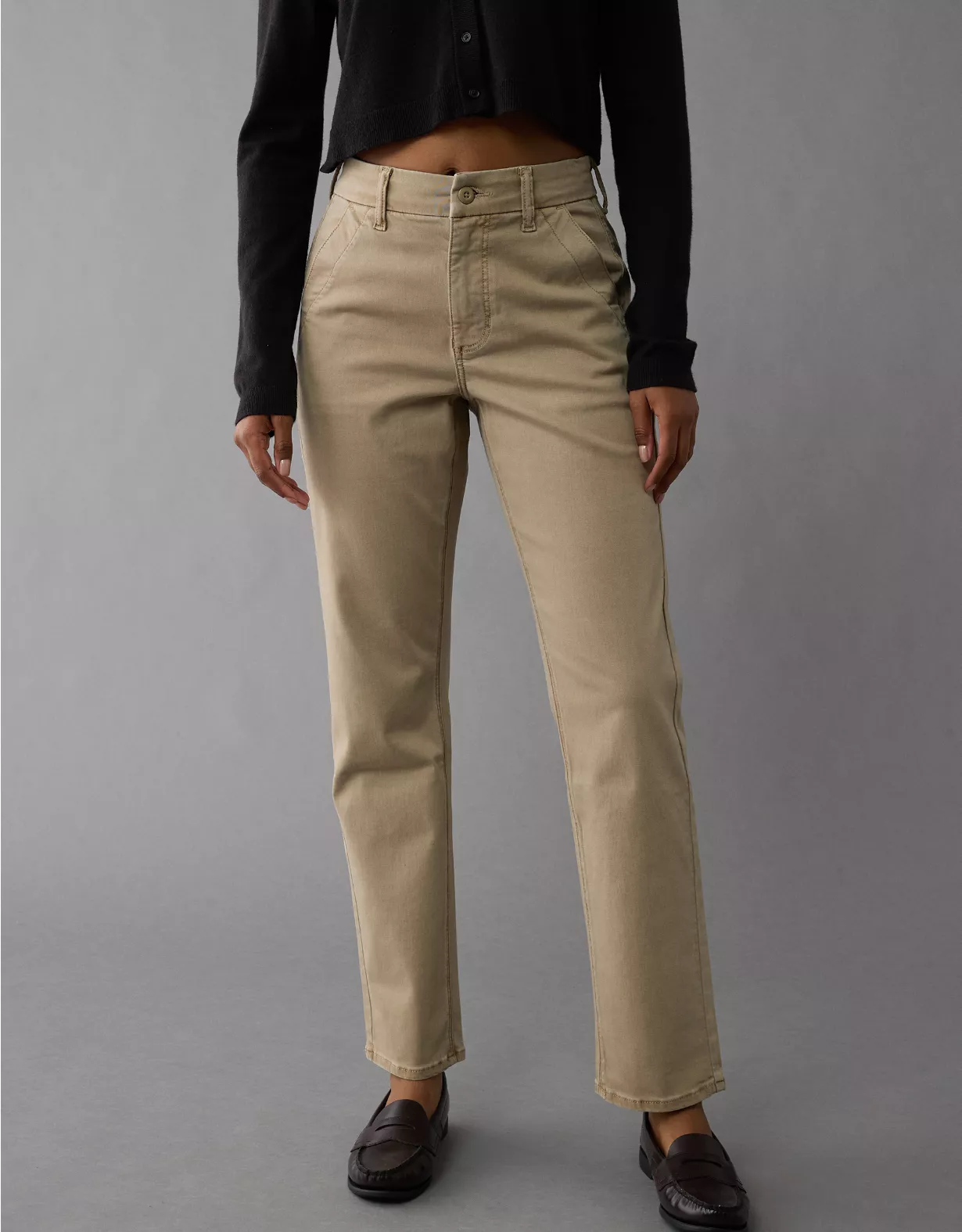 AE Stretch Super High-Waisted Straight Trouser Khaki 1 AE Stretch Super High-Waisted Straight Trouser Khaki