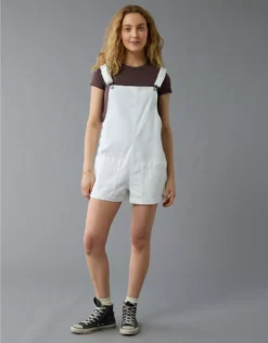 AE Easy Baggy Denim Short Overall White