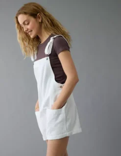 AE Easy Baggy Denim Short Overall White -American Eagle Fashion 2332 8302 100 os