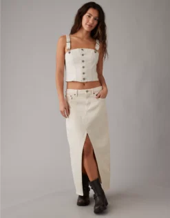 AE Cropped Denim Tank Top Cream