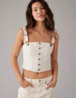 AE Cropped Denim Tank Top Cream -American Eagle Fashion 2351 5701 106 os