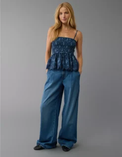 AE Floral Tiered Tube Top Navy