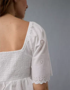 AE Flutter Sleeve Eyelet Babydoll Blouse White